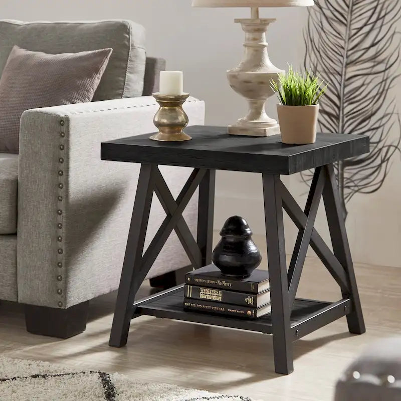 Tavolino d'appoggio Bryson Rustic X-Base con ripiano di iNSPIRE Q Classic