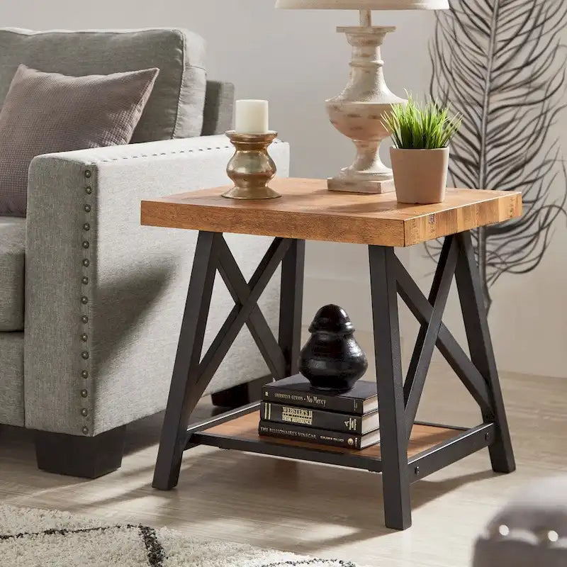 Tavolino d'appoggio Bryson Rustic X-Base con ripiano di iNSPIRE Q Classic