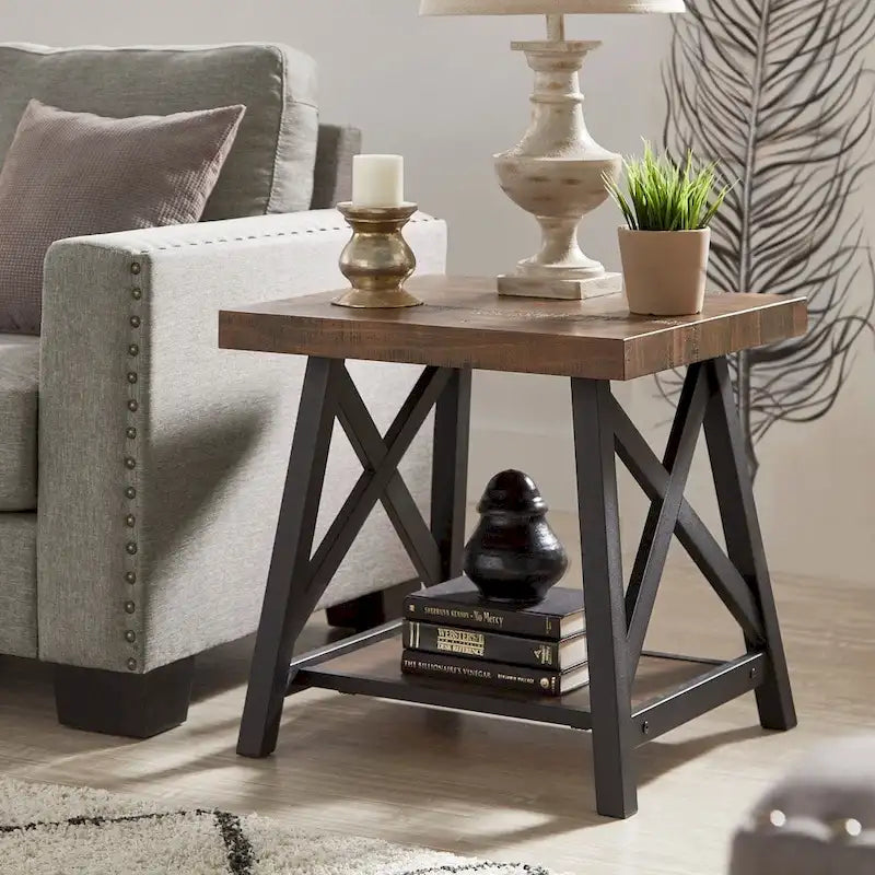 Tavolino d'appoggio Bryson Rustic X-Base con ripiano di iNSPIRE Q Classic