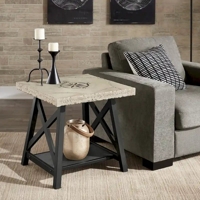 Tavolino d'appoggio Bryson Rustic X-Base con ripiano di iNSPIRE Q Classic