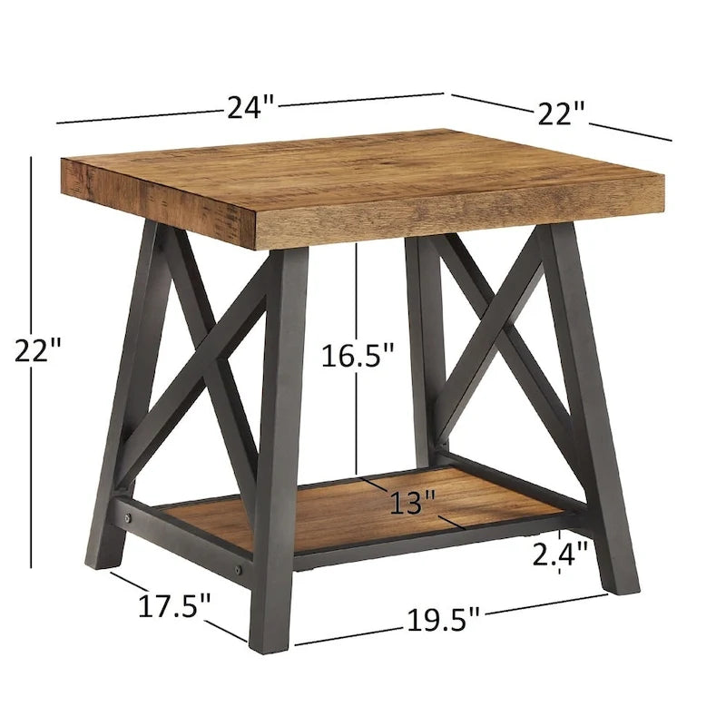 Tavolino d'appoggio Bryson Rustic X-Base con ripiano di iNSPIRE Q Classic