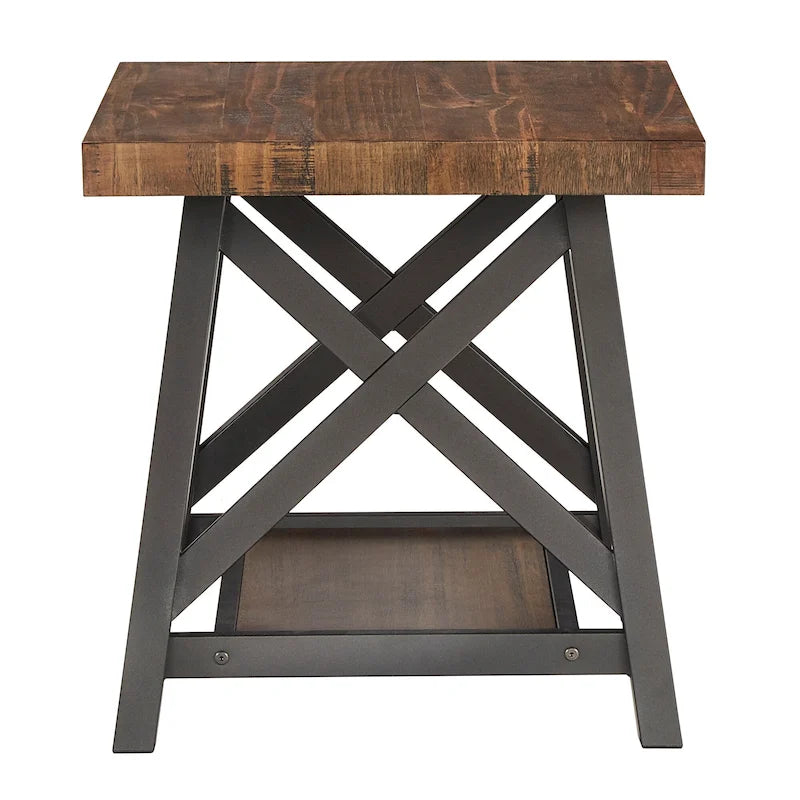Tavolino d'appoggio Bryson Rustic X-Base con ripiano di iNSPIRE Q Classic