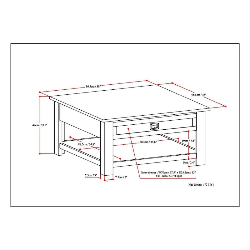 WYNDENHALL Garret, tavolino da caffè quadrato rustico in LEGNO DI ACACIA MASSICCIO, larghezza 38 pollici - 38 L x 38 P x 19 A