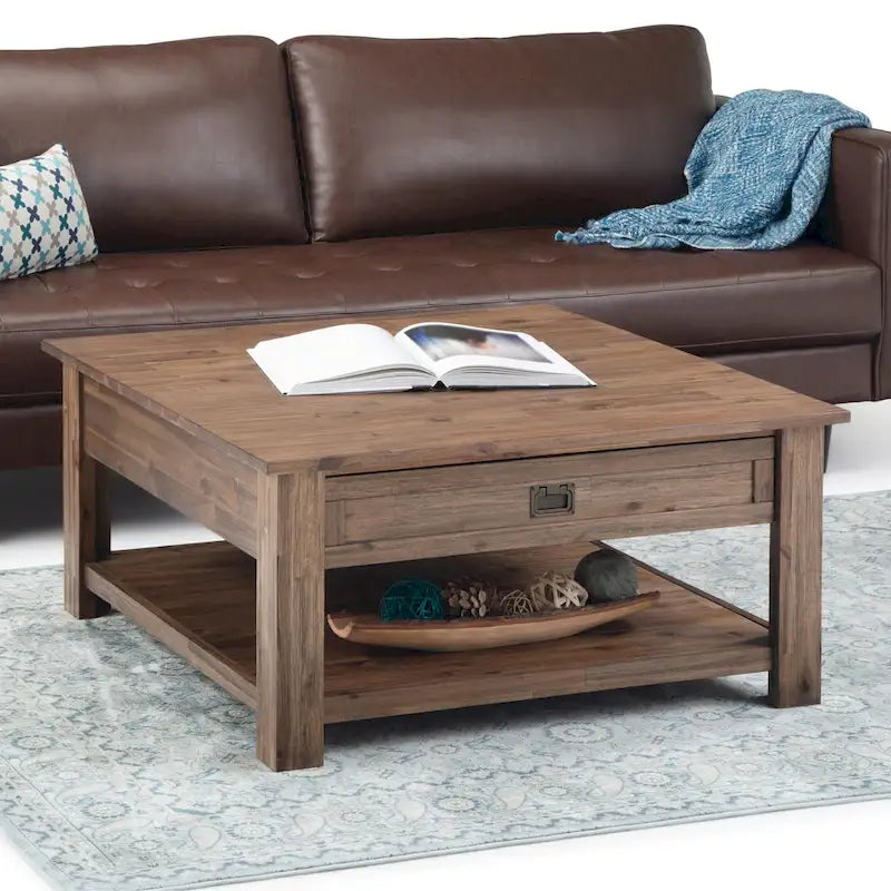 WYNDENHALL Garret, tavolino da caffè quadrato rustico in LEGNO DI ACACIA MASSICCIO, larghezza 38 pollici - 38 L x 38 P x 19 A