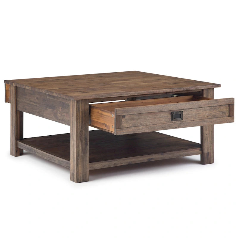 WYNDENHALL Garret, tavolino da caffè quadrato rustico in LEGNO DI ACACIA MASSICCIO, larghezza 38 pollici - 38 L x 38 P x 19 A