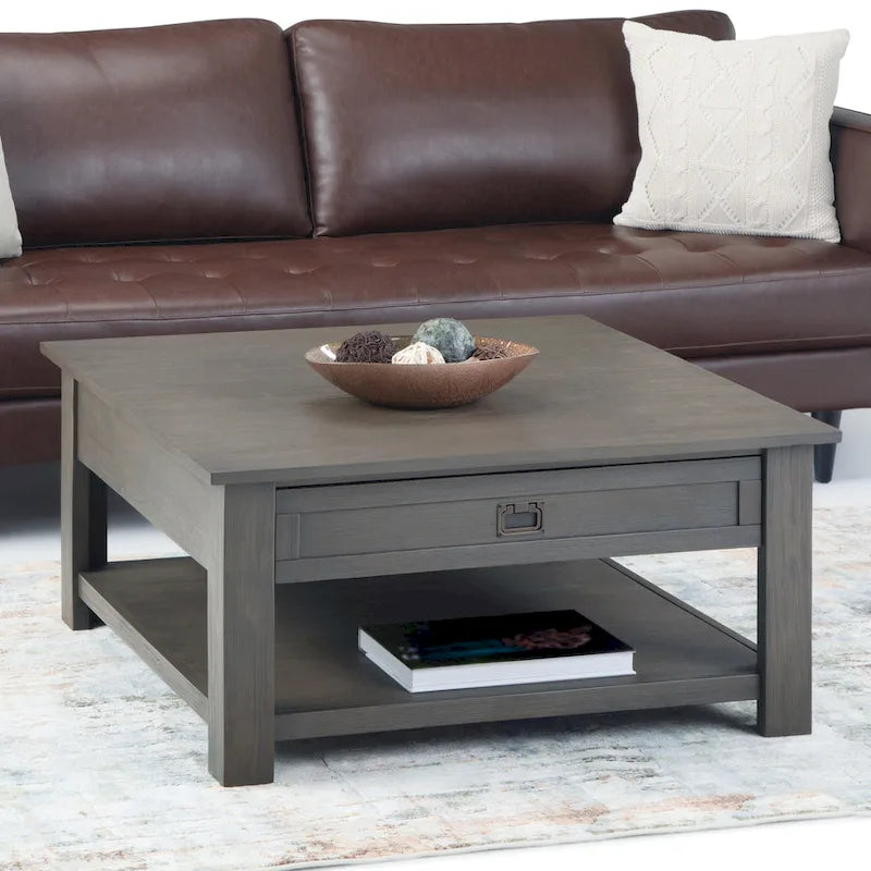 WYNDENHALL Garret, tavolino da caffè quadrato rustico in LEGNO DI ACACIA MASSICCIO, larghezza 38 pollici - 38 L x 38 P x 19 A