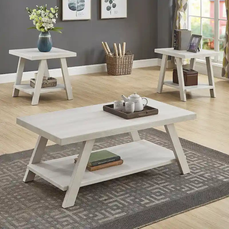 Roundhill Furniture Athens Set 3 Tavolini con Ripiani in Legno Replicato Contemporaneo