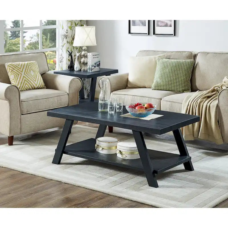 Roundhill Furniture Athens Set 3 Tavolini con Ripiani in Legno Replicato Contemporaneo