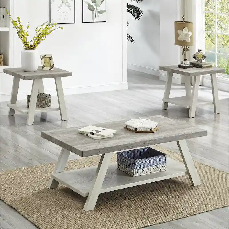 Roundhill Furniture Athens Set 3 Tavolini con Ripiani in Legno Replicato Contemporaneo