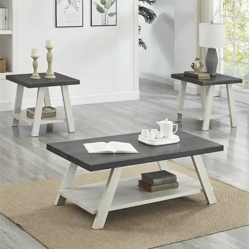 Roundhill Furniture Athens Set 3 Tavolini con Ripiani in Legno Replicato Contemporaneo