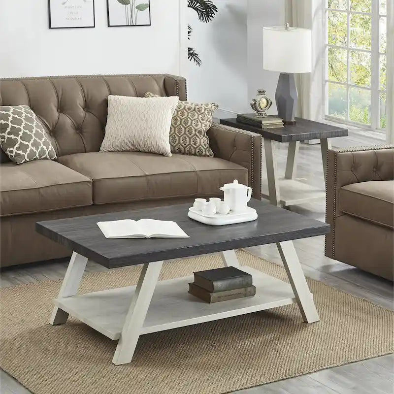 Roundhill Furniture Athens Set 3 Tavolini con Ripiani in Legno Replicato Contemporaneo