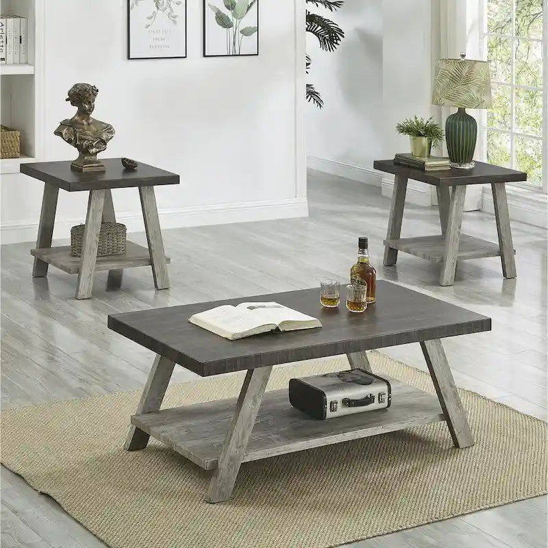 Roundhill Furniture Athens Set 3 Tavolini con Ripiani in Legno Replicato Contemporaneo