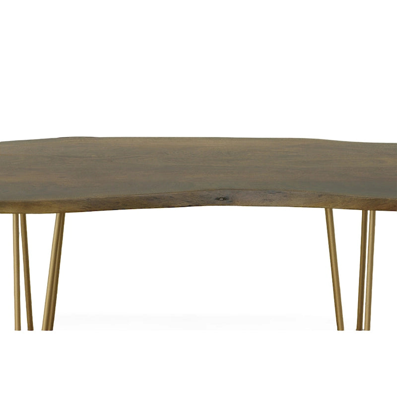 Carolina Living Seti Live Edge Coffee Table/Bench - Elm Top - Gold Base