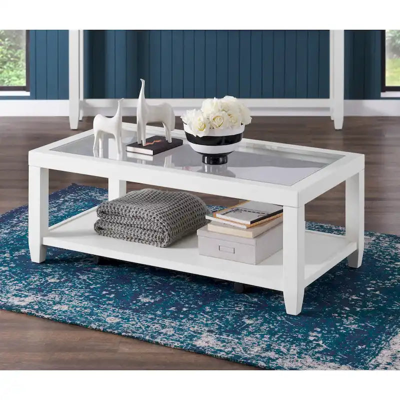 Tavolino da caffè Cordero con ripiano in legno e vetro, larghezza 122 cm