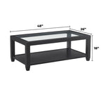 Tavolino da caffè Cordero con ripiano in legno e vetro, larghezza 122 cm