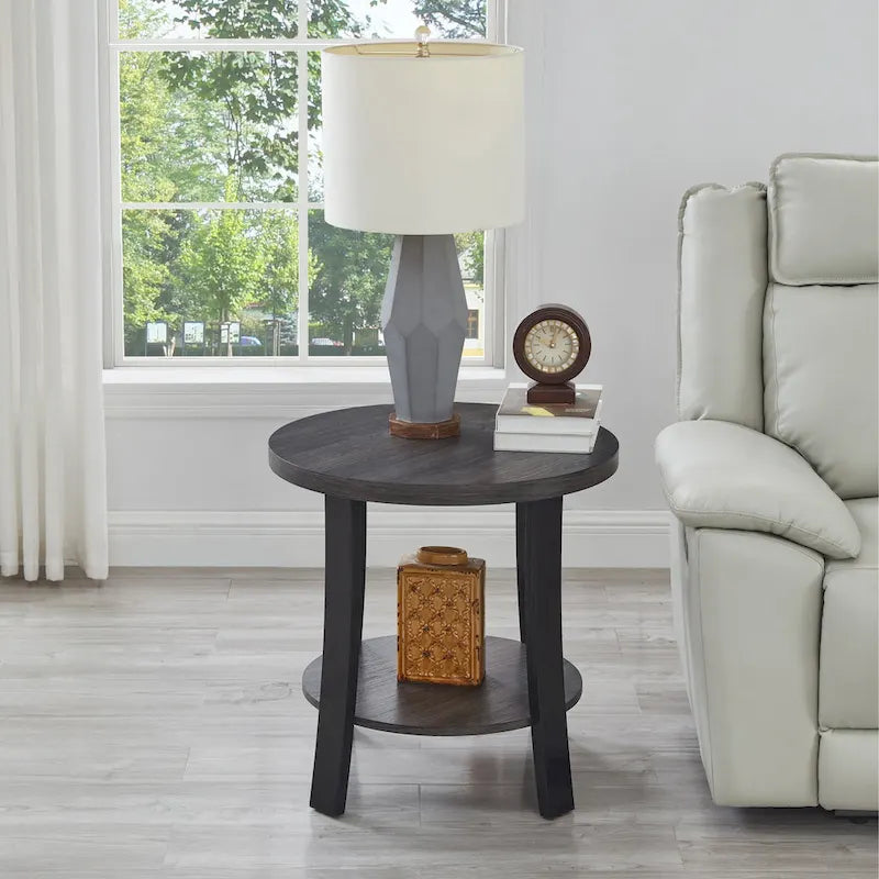 Tavolino rotondo con ripiano in legno contemporaneo Anze di Roundhill Furniture