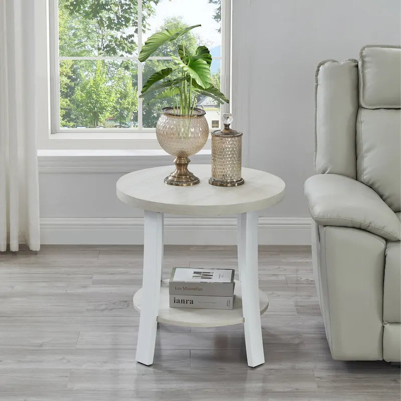 Tavolino rotondo con ripiano in legno contemporaneo Anze di Roundhill Furniture