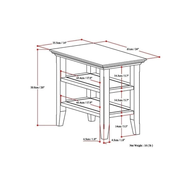 WYNDENHALL Normandy Tavolino stretto transizionale in legno massello largo 14 pollici - 14 pollici di larghezza