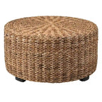Tavolino/Pouf rotondo in abaca naturale intrecciato a mano di East at Main