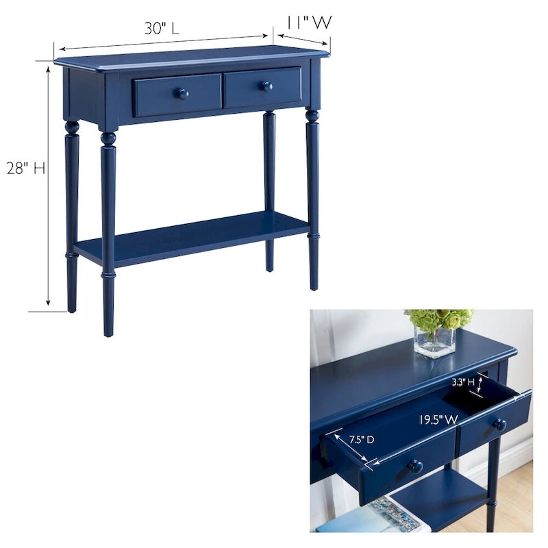 Leick Home Tavolino Consolle Stretto da Ingresso o Divano con Un Cassetto, Stile Costiero