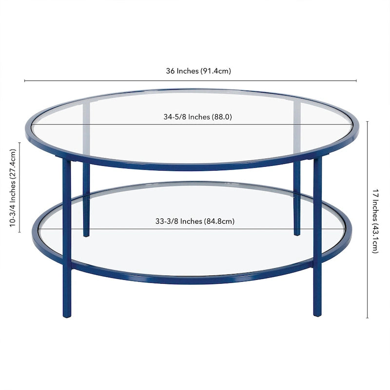Sivil 36 Wide Round Coffee Table with Glass Top - 36 Wide