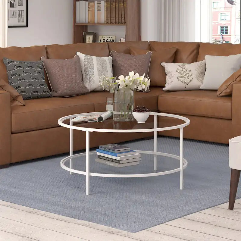 Sivil 36 Wide Round Coffee Table with Glass Top - 36 Wide