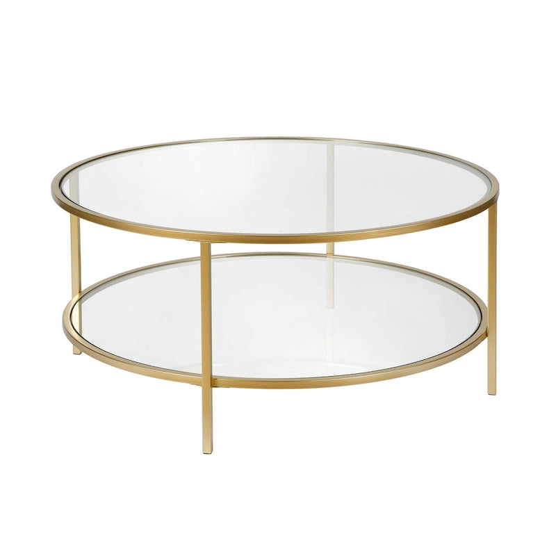 Sivil 36 Wide Round Coffee Table with Glass Top - 36 Wide