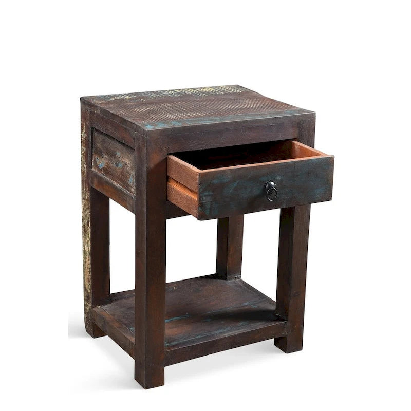 Tavolino artigianale in legno di recupero (India)