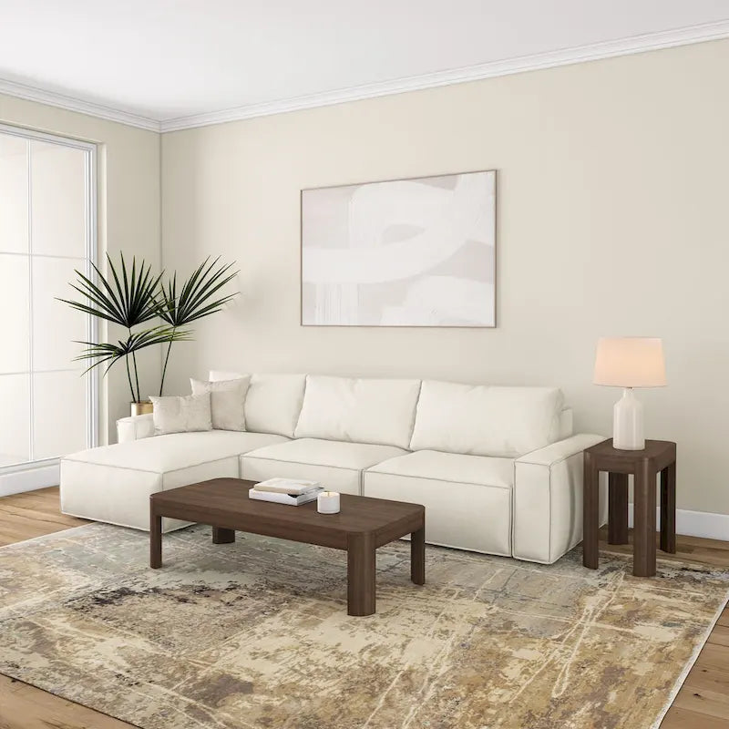 Plank and Beam Contour Curved Rectangular Coffee Table - 54