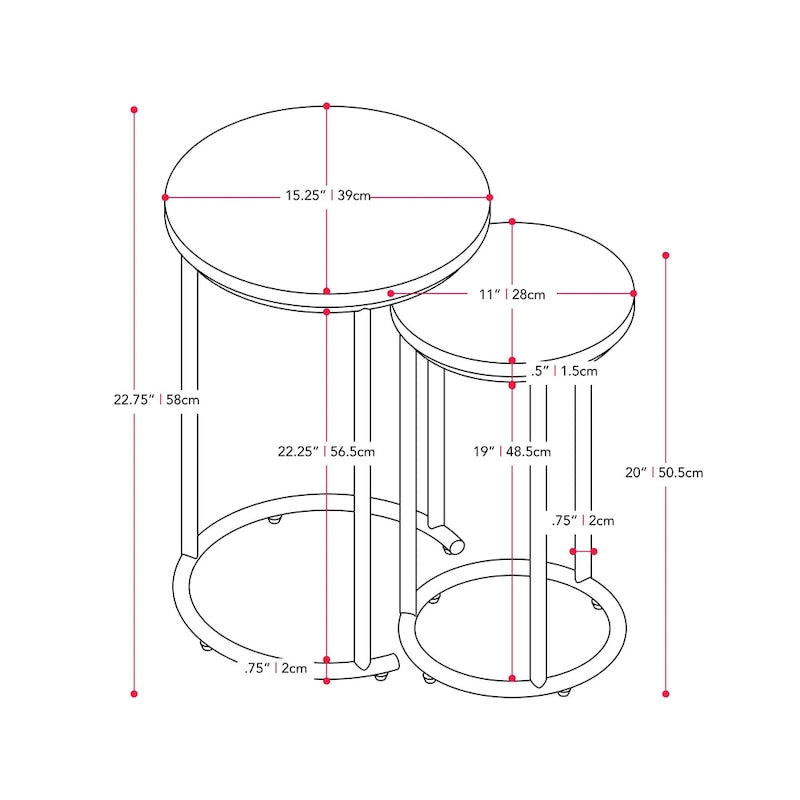 Set di 2 tavolini impilabili rotondi Fort Worth
