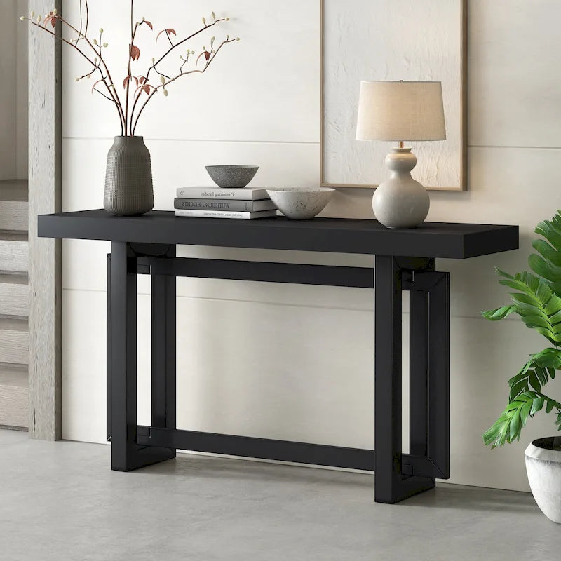 Consolle con piano in legno e cemento di ispirazione industriale