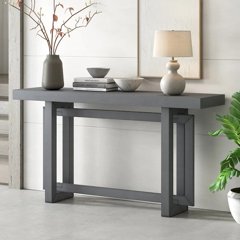 Consolle con piano in legno e cemento di ispirazione industriale