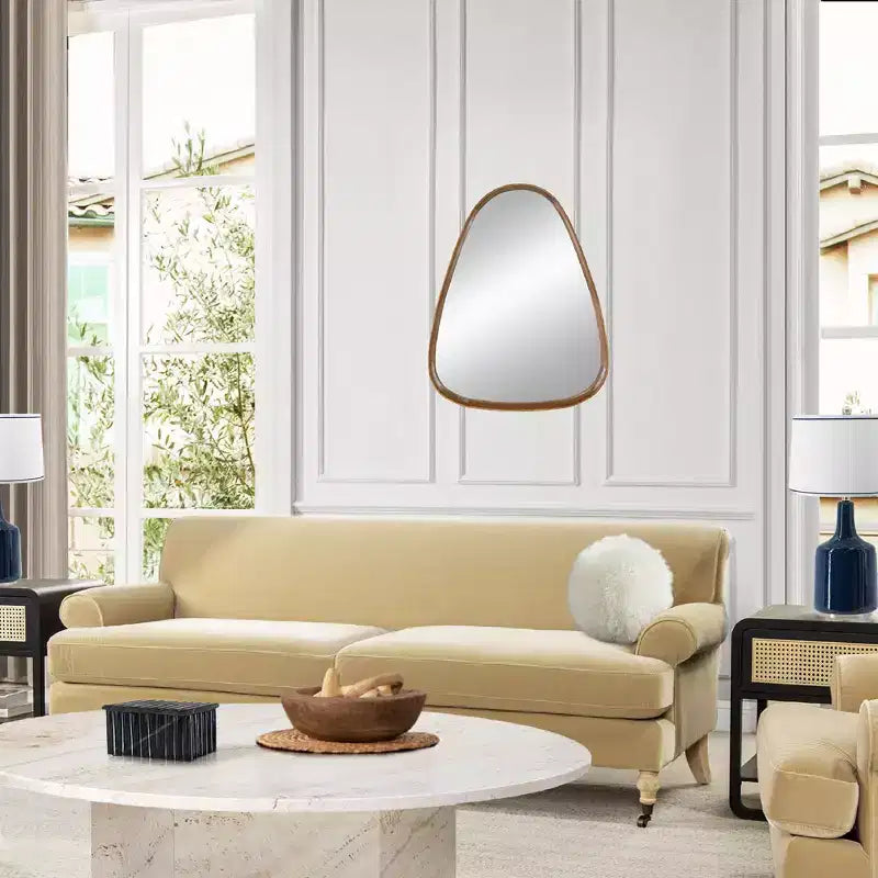 Specchio da Parete Moderno Ovale Allungato Naveen 37.5 con Cornice in Legno di Pino