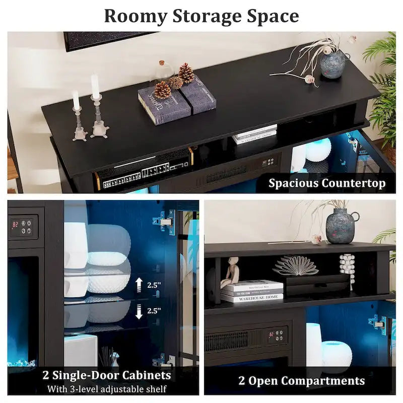 TV Stand with Electric Fireplace LED Lights Remote Controls