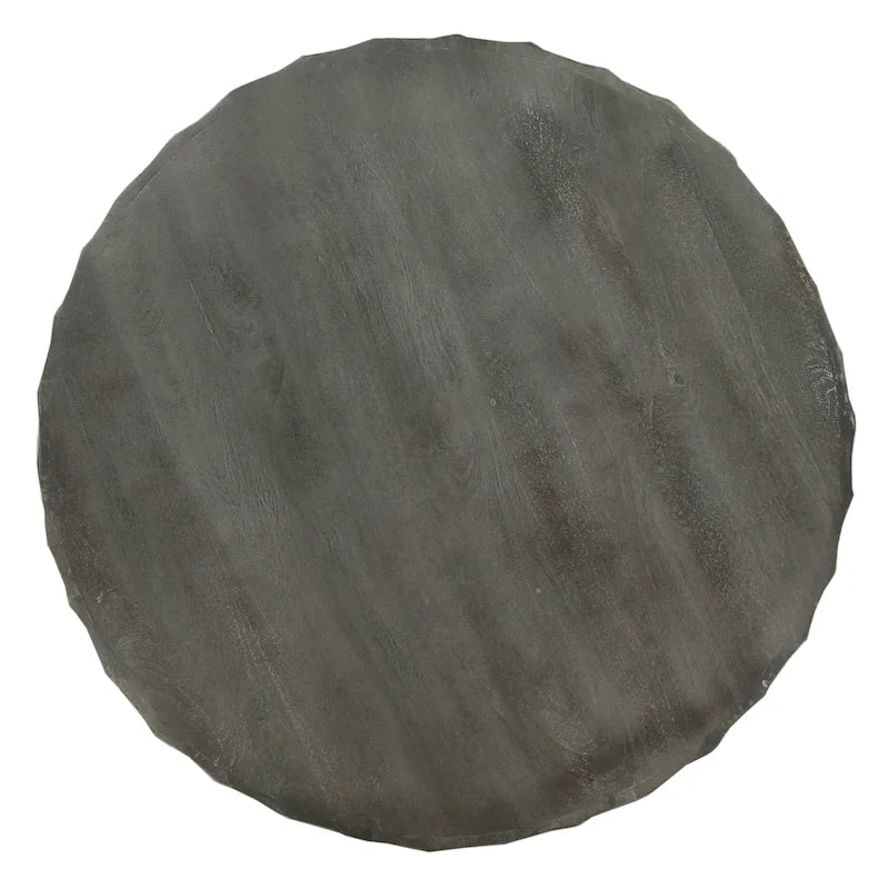 Tavolino da Caffè Rotondo in Legno da 33 Pollici con Motivo Geometrico Intagliato, Grigio