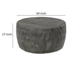 Tavolino da Caffè Rotondo in Legno da 33 Pollici con Motivo Geometrico Intagliato, Grigio