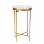Tavolino da salotto rotondo Adeco, in metallo dorato, comodino, tavolino d'appoggio - 15(P)x 15(L)x 25.7(A)