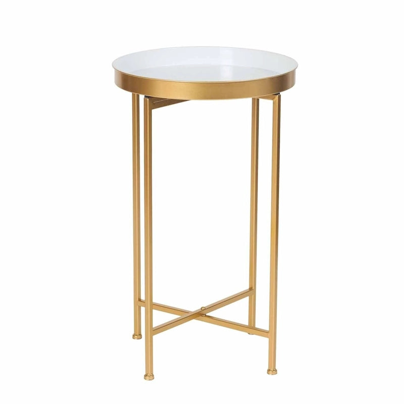 Tavolino da salotto rotondo Adeco, in metallo dorato, comodino, tavolino d'appoggio - 15(P)x 15(L)x 25.7(A)