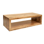 Tavolino da caffè Keli da 58 pollici in legno di mango, cubo aperto, 1 ripiano, marrone naturale