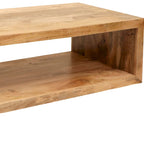 Tavolino da caffè Keli da 58 pollici in legno di mango, cubo aperto, 1 ripiano, marrone naturale