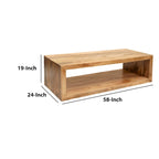 Tavolino da caffè Keli da 58 pollici in legno di mango, cubo aperto, 1 ripiano, marrone naturale