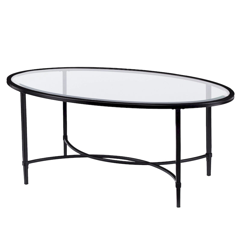 SEI Furniture Quaker Tavolino da Caffè Ovale in Metallo Nero Opaco con Piano in Vetro