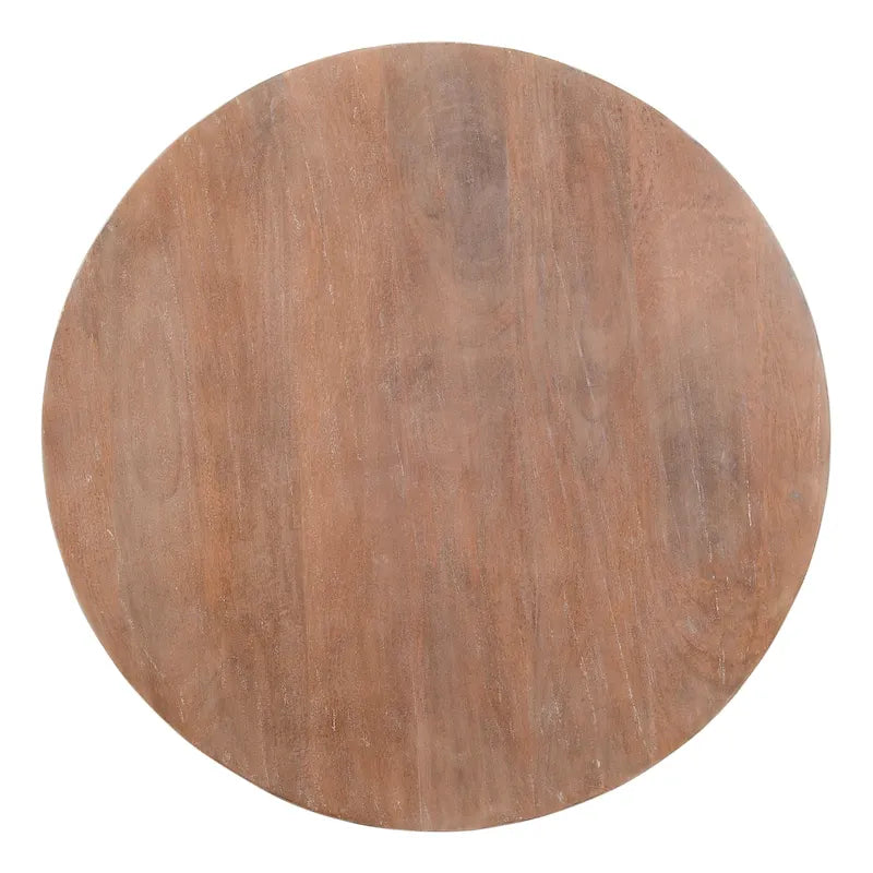 Table basse ronde en bois Arthur avec piètement à lattes, marron vieilli