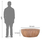 Table basse ronde en bois Arthur avec piètement à lattes, marron vieilli