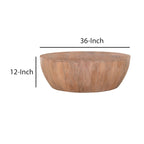 Table basse ronde en bois Arthur avec piètement à lattes, marron vieilli