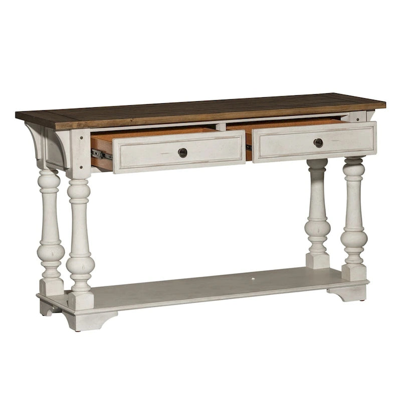 Morgan Creek Antique White Wire Brushed Tobacco Accents Sofa Table
