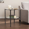 SEI Furniture Glenn Distressed Black Metal Round Side Table with Glass Top and Shelf