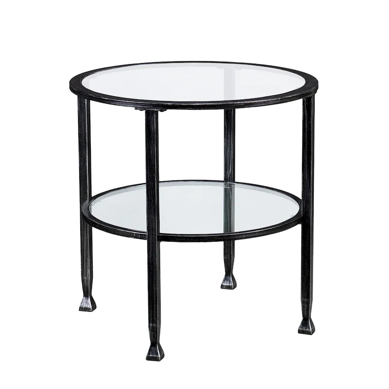 Tavolino rotondo con ripiano e top in vetro SEI Furniture Glenn in metallo nero anticato