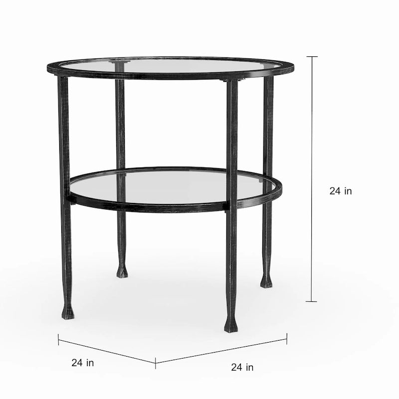 Tavolino rotondo con ripiano e top in vetro SEI Furniture Glenn in metallo nero anticato