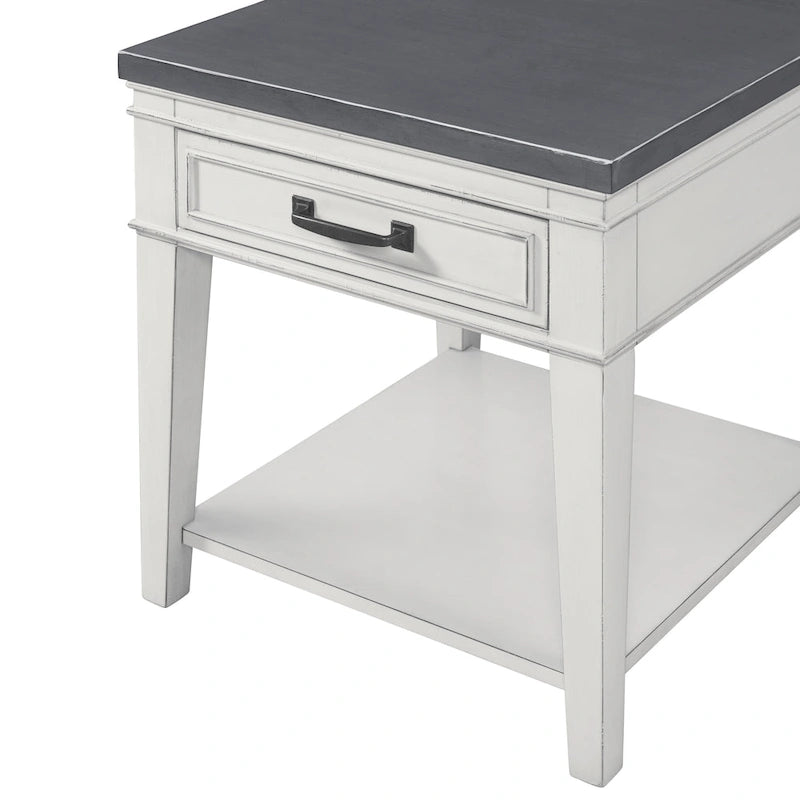 Tavolino Del Mar 24 con 1 Cassetto Bianco e Grigio